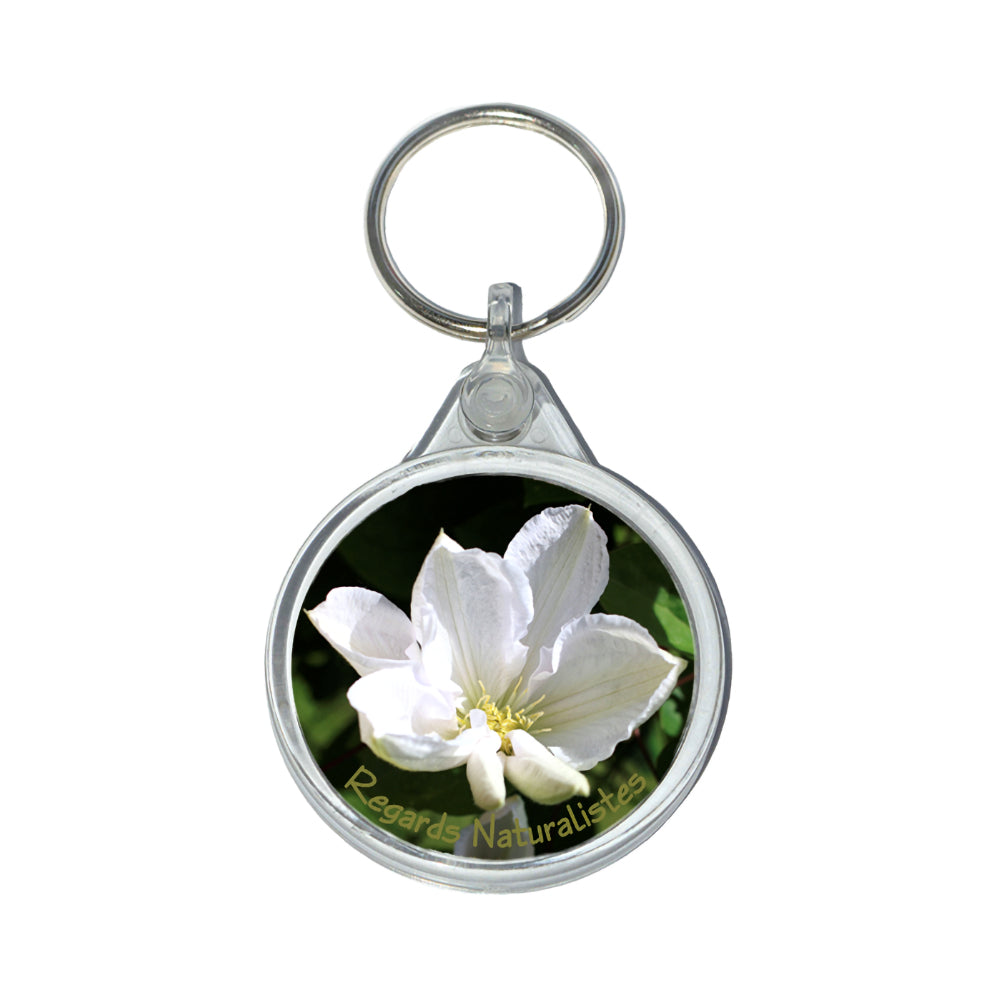 Porte clé photo fleur clématite blanche