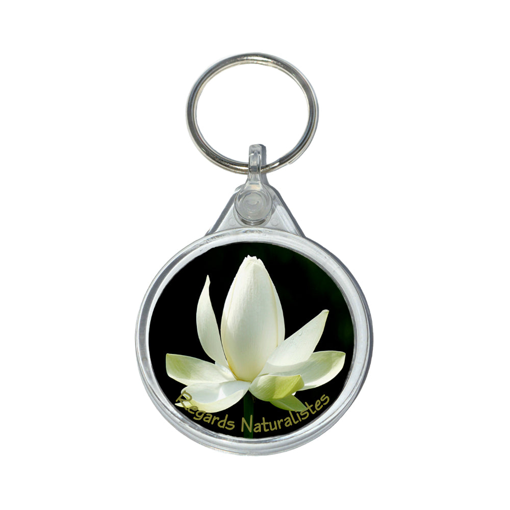 Porte clé photo fleur lotus blanc